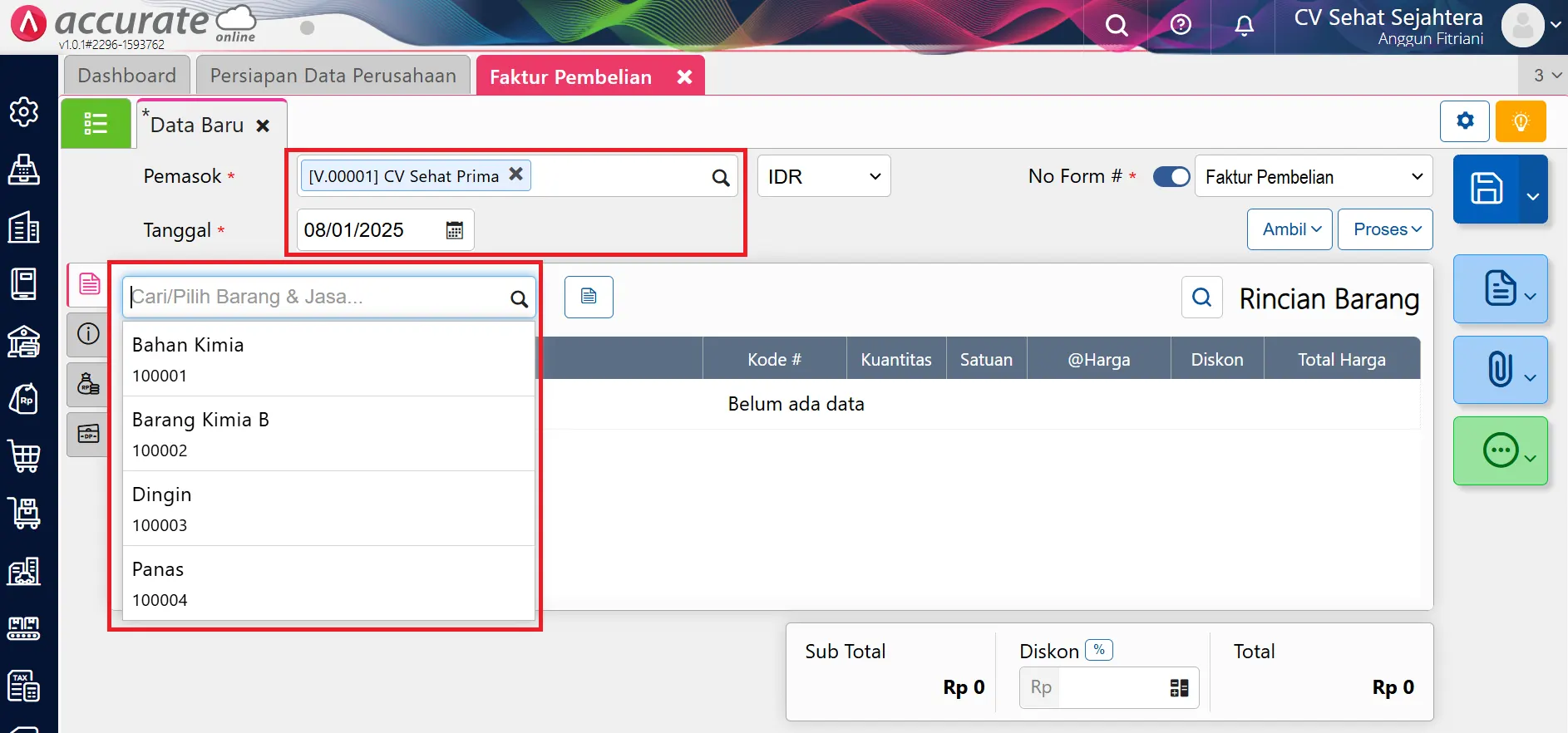 membuat faktur pembelian Accurate Online
